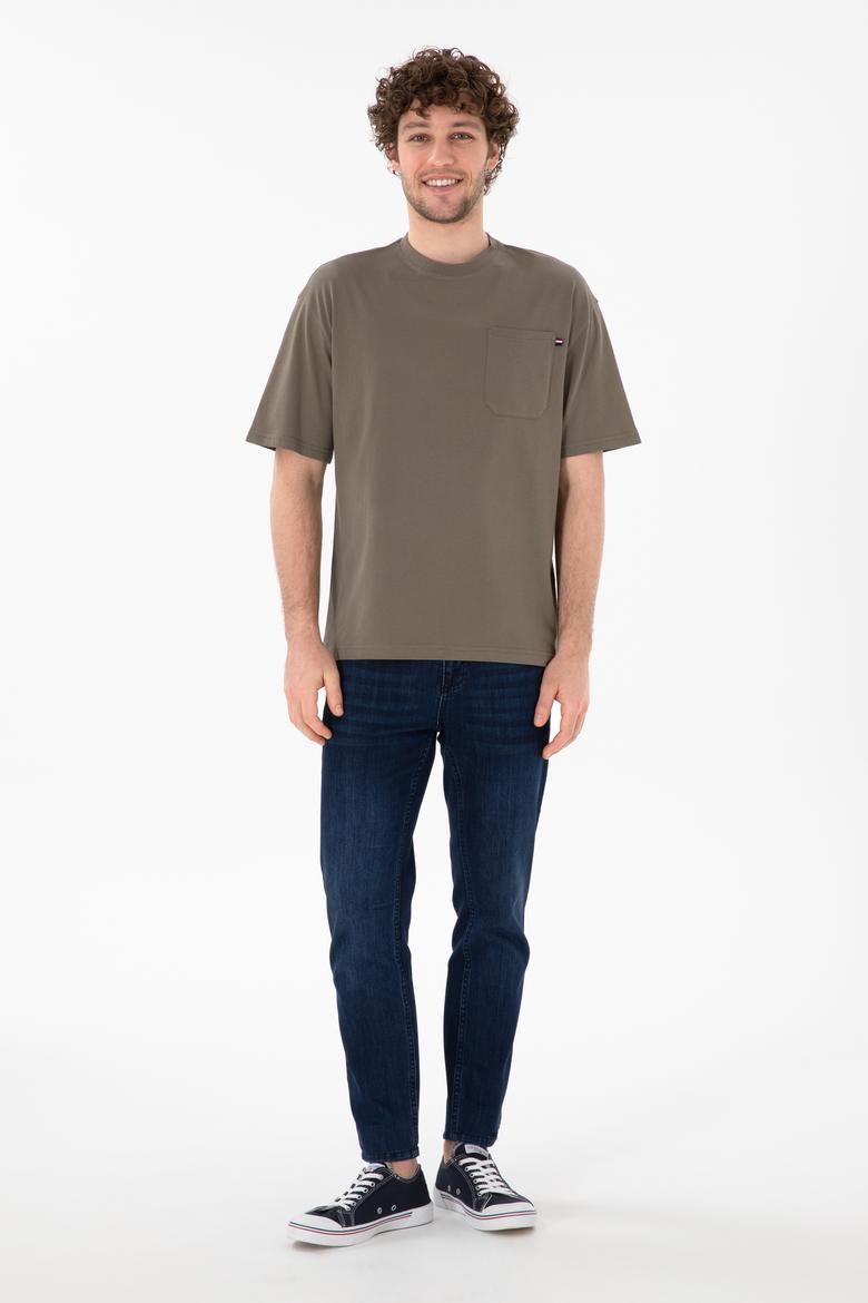 Erkek Comfort Fit Bisiklet Yaka Vizon Tişört - 50305990070