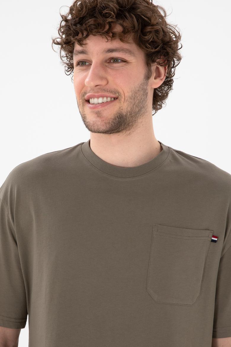 Erkek Comfort Fit Bisiklet Yaka Vizon Tişört - 50305990070