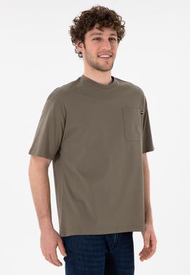 Erkek Comfort Fit Bisiklet Yaka Vizon Tişört - 50305990070