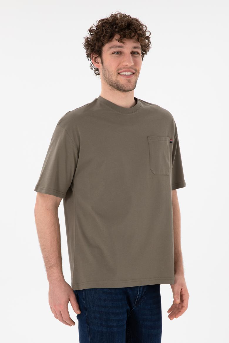 Erkek Comfort Fit Bisiklet Yaka Vizon Tişört - 50305990070