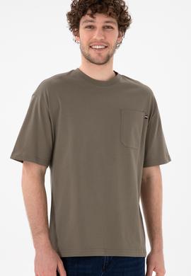 Erkek Comfort Fit Bisiklet Yaka Vizon Tişört - 50305990070