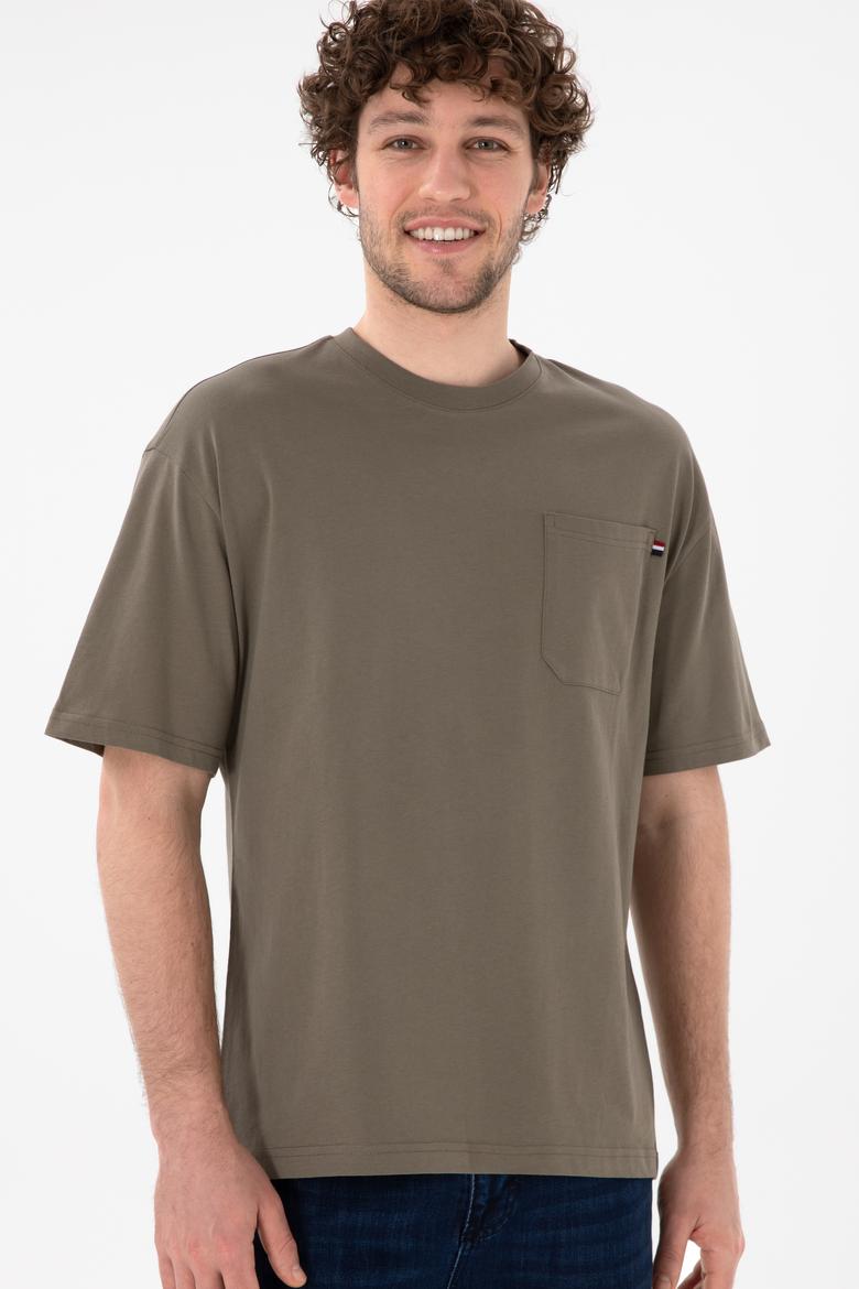 Erkek Comfort Fit Bisiklet Yaka Vizon Tişört - 50305990070