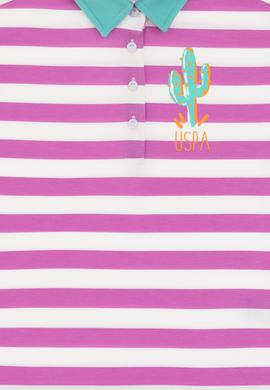 Kız Çocuk Fuşya Polo Yaka Çizgili Kolsuz Tişört - 50306236008