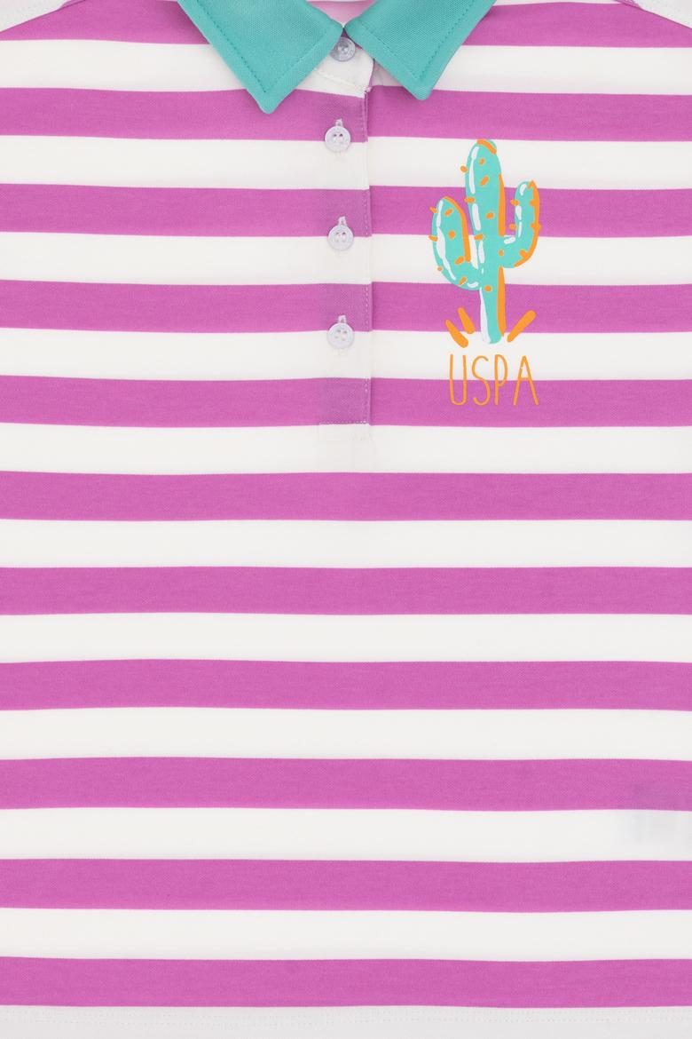 Kız Çocuk Fuşya Polo Yaka Çizgili Kolsuz Tişört - 50306236008