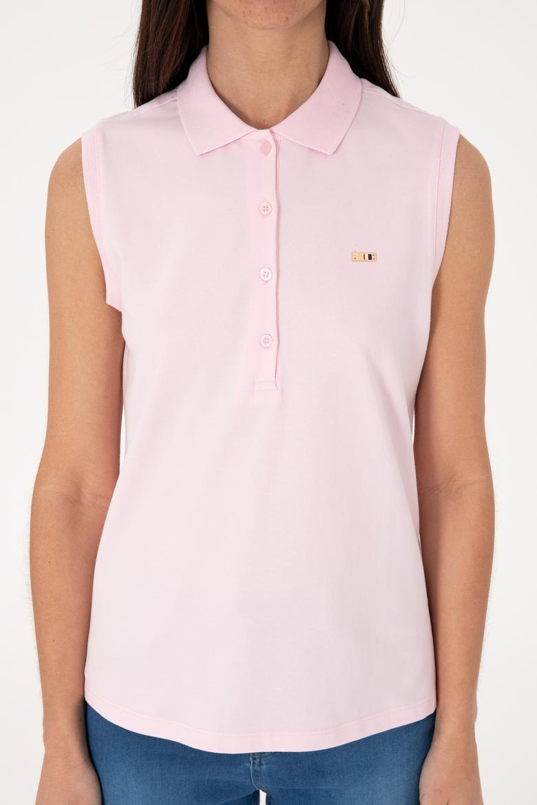 Kadın Açık Pembe Kolsuz Polo Yaka Tişört - 50306709009