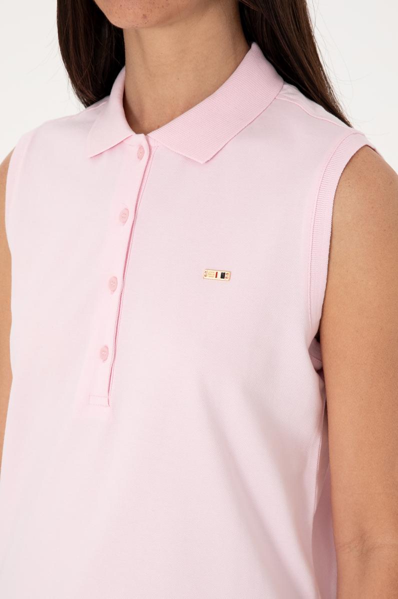 Kadın Açık Pembe Kolsuz Polo Yaka Tişört