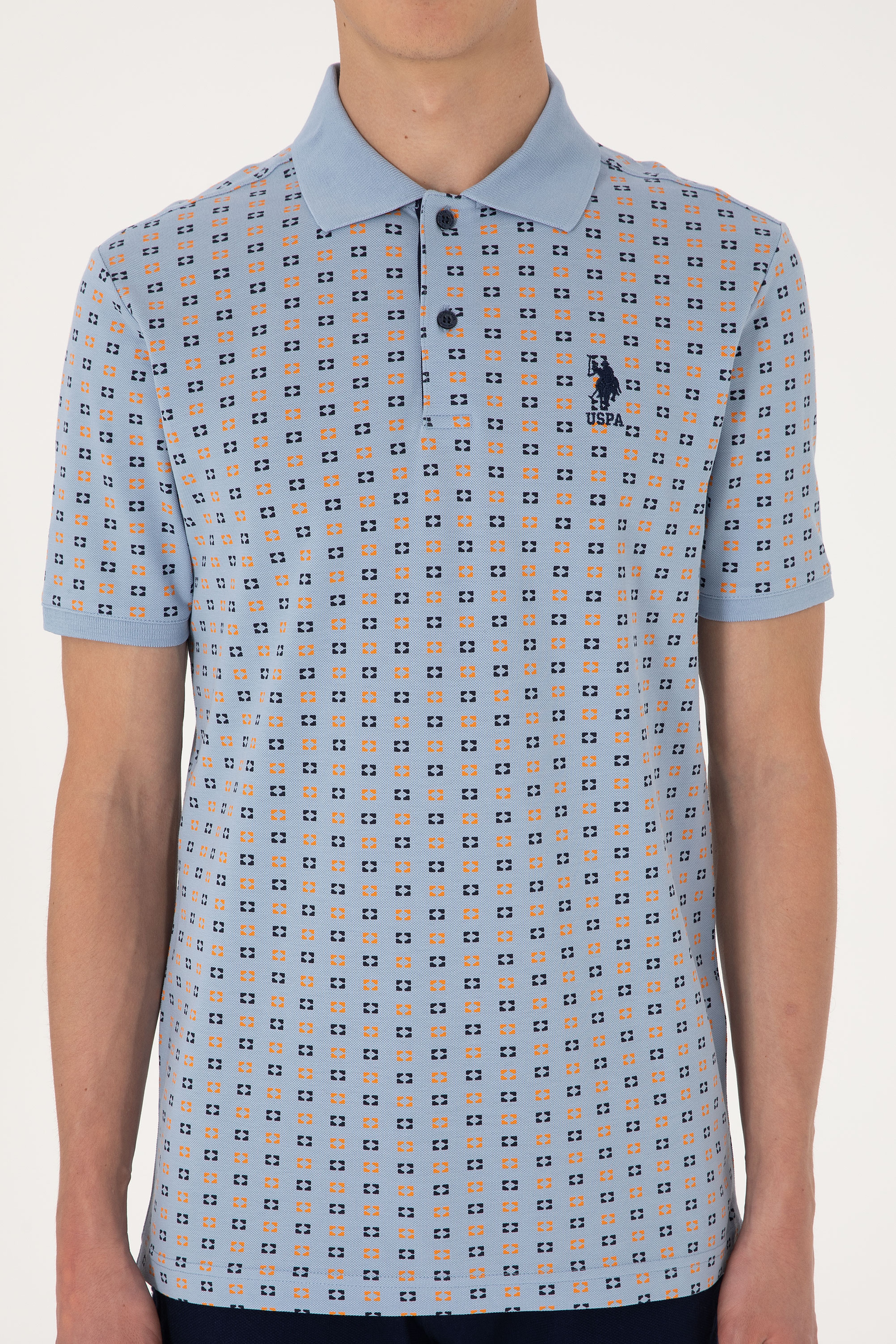 Erkek Regular Fit Açık Mavi Polo Yaka Desenli Tişört - Image 6