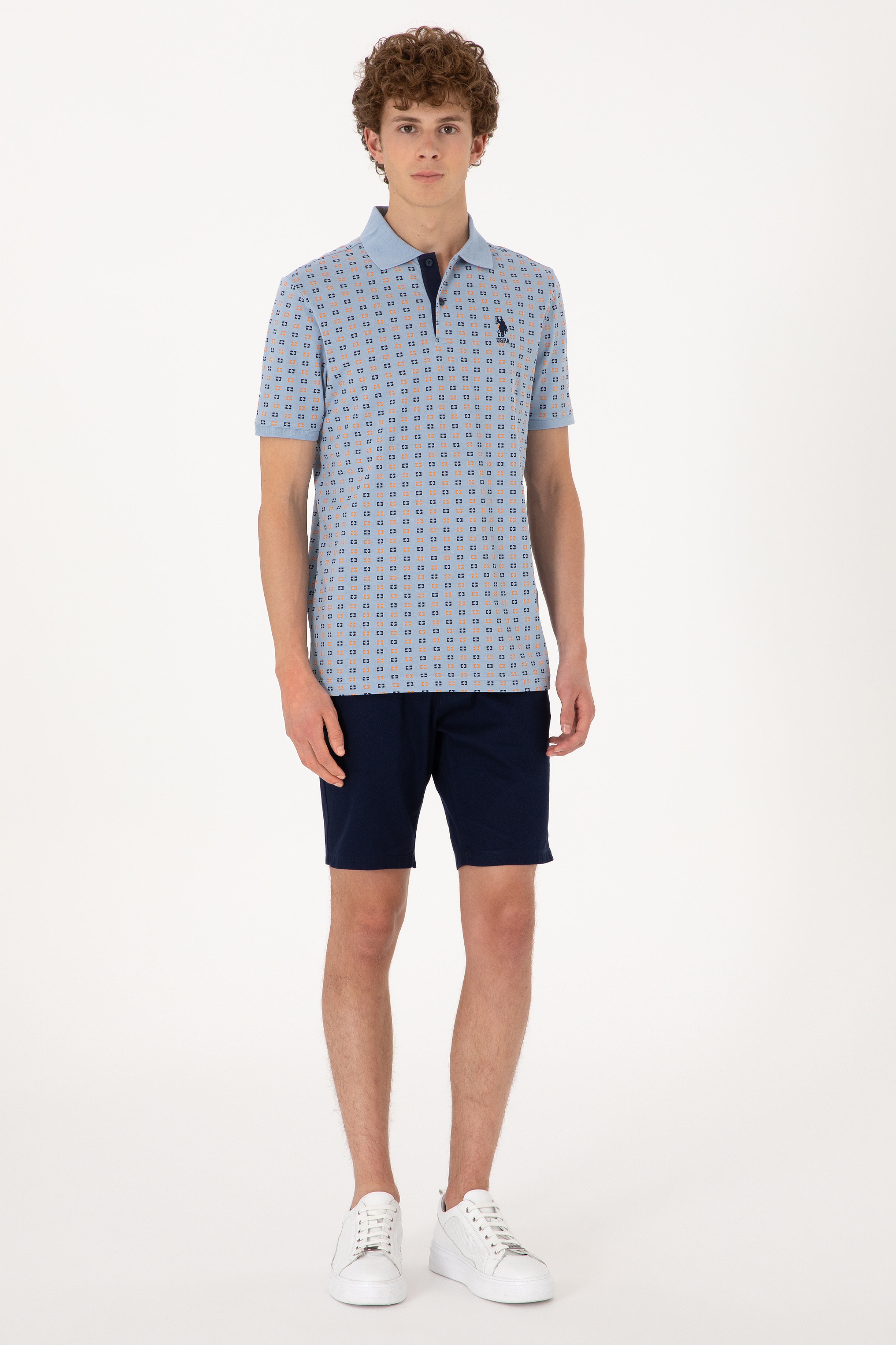 Erkek Regular Fit Açık Mavi Polo Yaka Desenli Tişört - Image 4