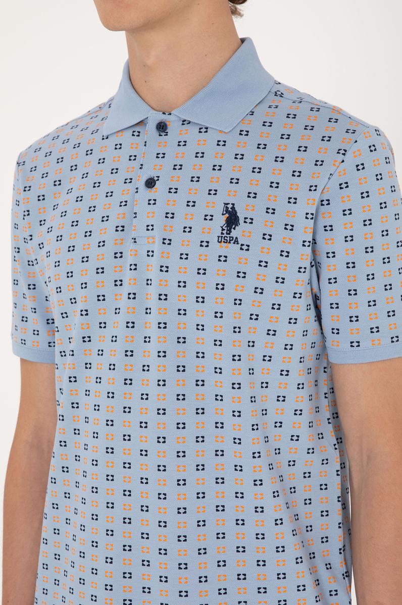 Erkek Regular Fit Açık Mavi Polo Yaka Desenli Tişört