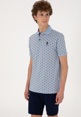 Erkek Regular Fit Açık Mavi Polo Yaka Desenli Tişört - 50306806009