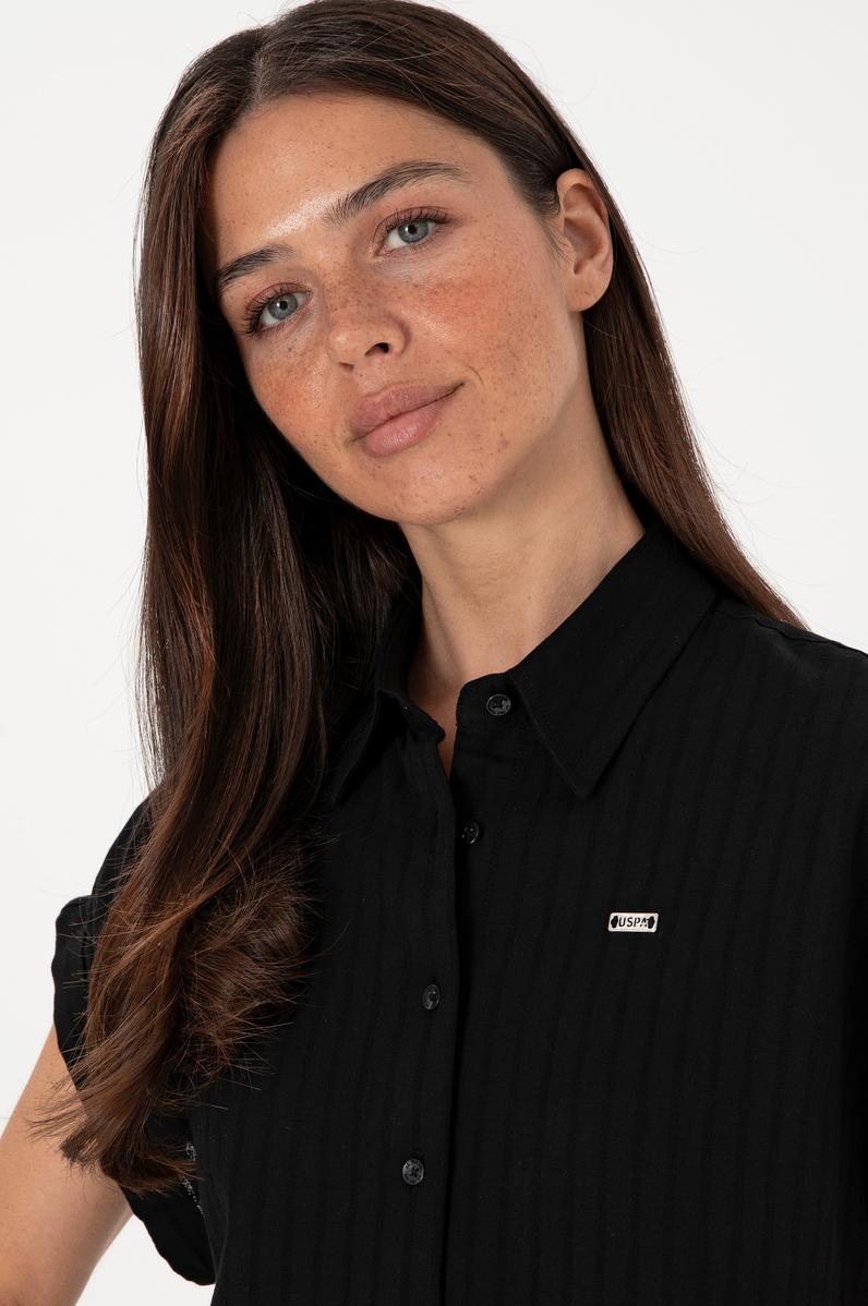 Kadın Siyah Çizgili Kısa Kollu Gömlek