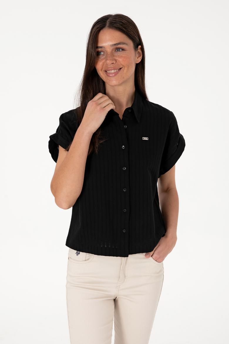 Kadın Siyah Çizgili Kısa Kollu Gömlek