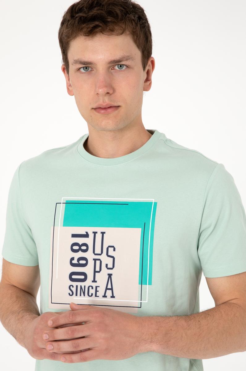 Erkek Regular Fit Bisiklet Yaka Su Yeşili Tişört