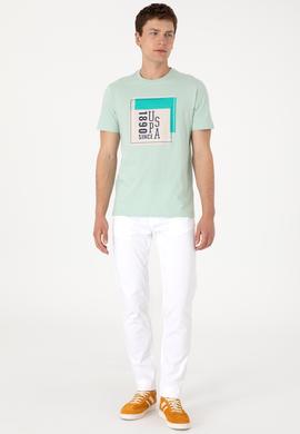 Erkek Regular Fit Bisiklet Yaka Su Yeşili Tişört - 50306880027