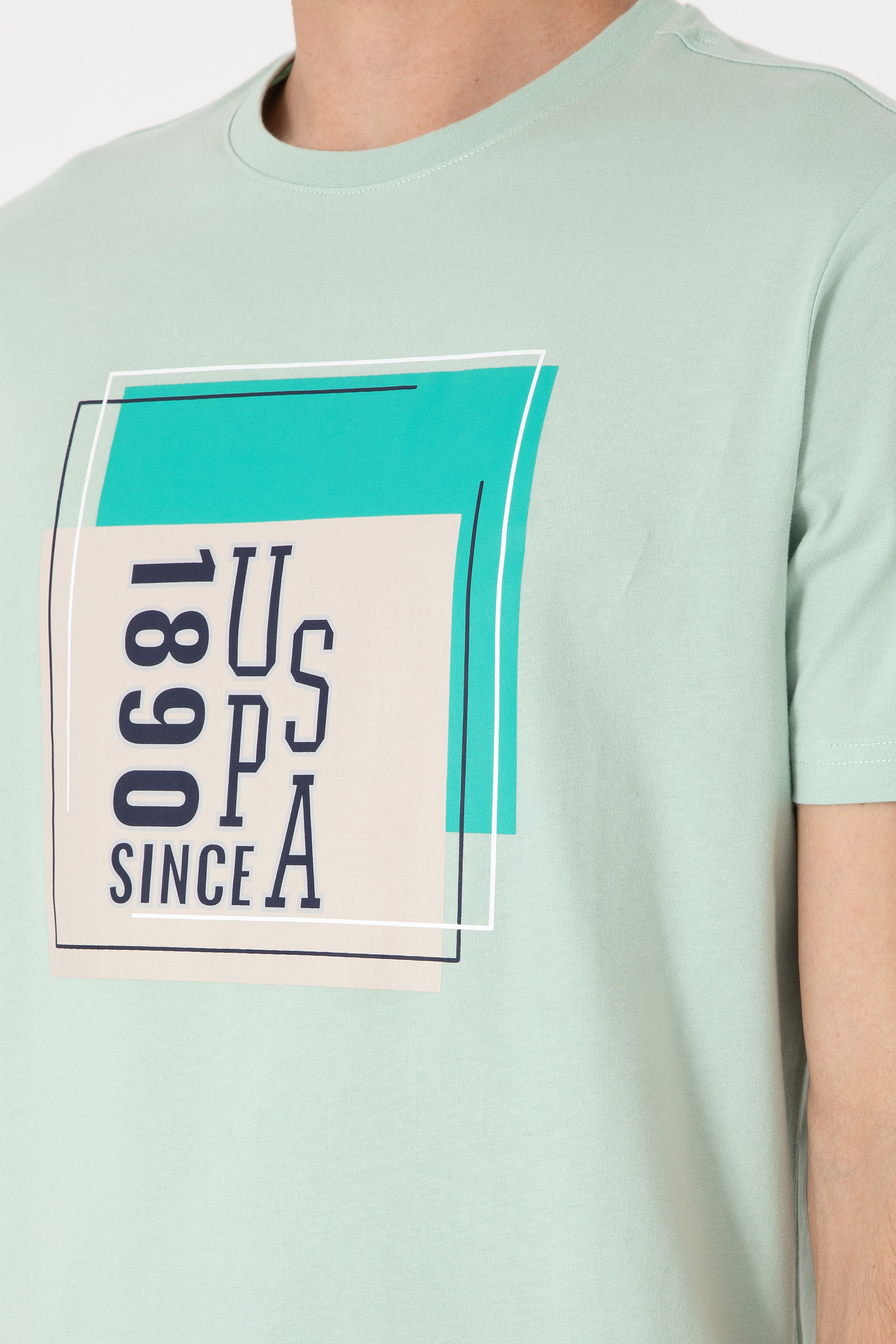 Erkek Regular Fit Bisiklet Yaka Su Yeşili Tişört - Image 7