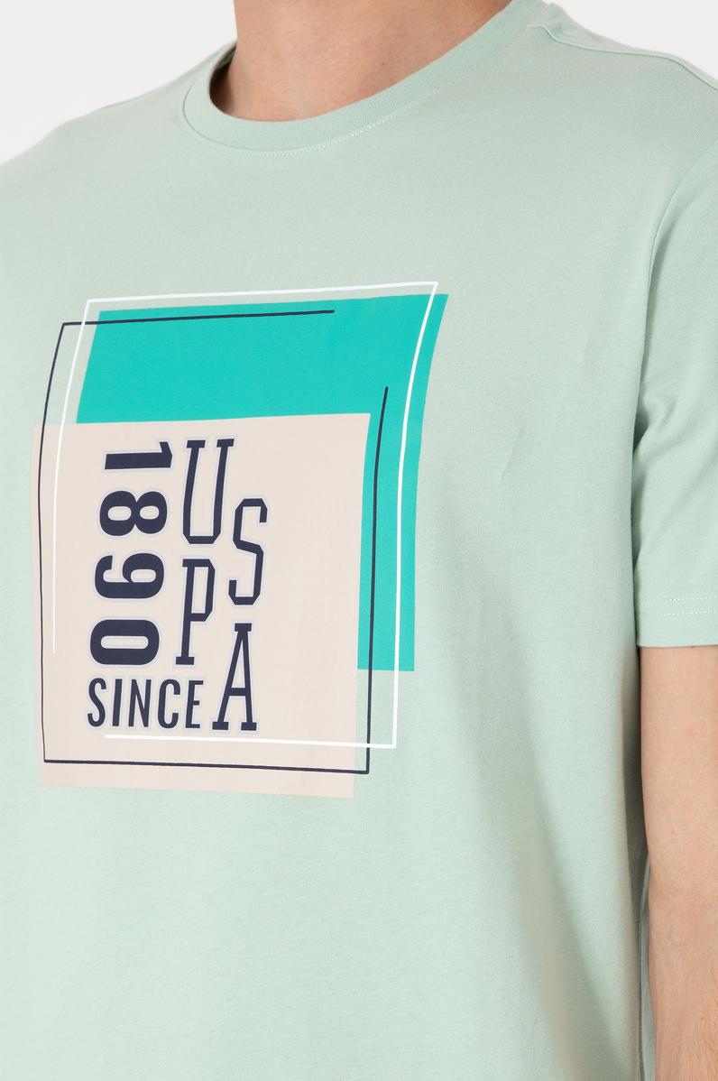 Erkek Regular Fit Bisiklet Yaka Su Yeşili Tişört