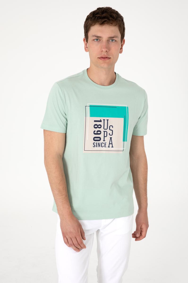 Erkek Regular Fit Bisiklet Yaka Su Yeşili Tişört