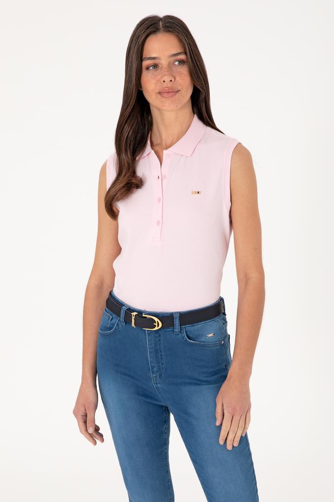 Kadın Açık Pembe Kolsuz Polo Yaka Tişört