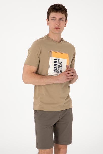 Erkek Regular Fit Bisiklet Yaka Haki Tişört