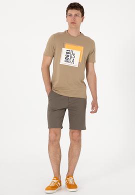 Erkek Regular Fit Bisiklet Yaka Haki Tişört - 50306880016