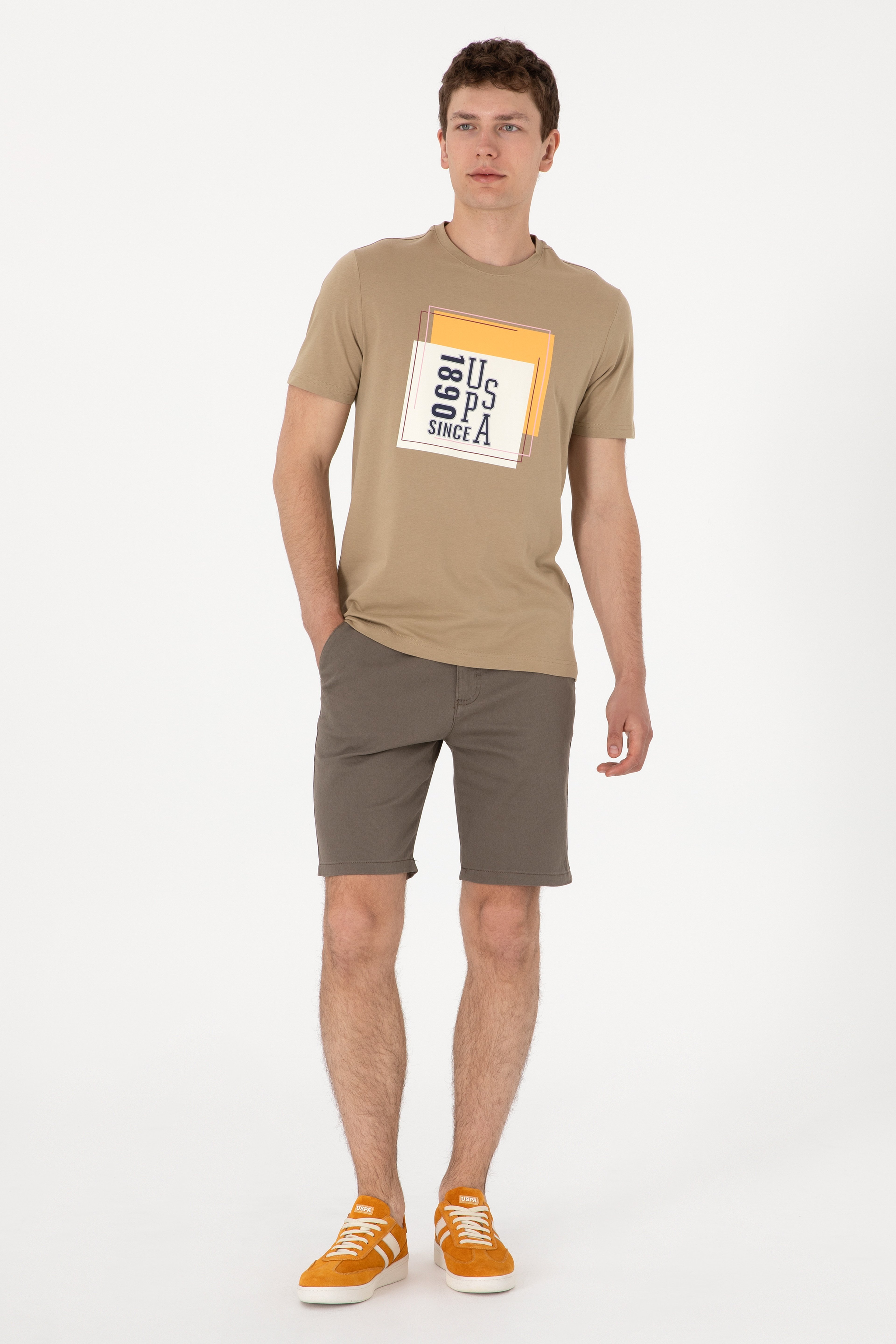 Erkek Regular Fit Bisiklet Yaka Haki Tişört - Image 4