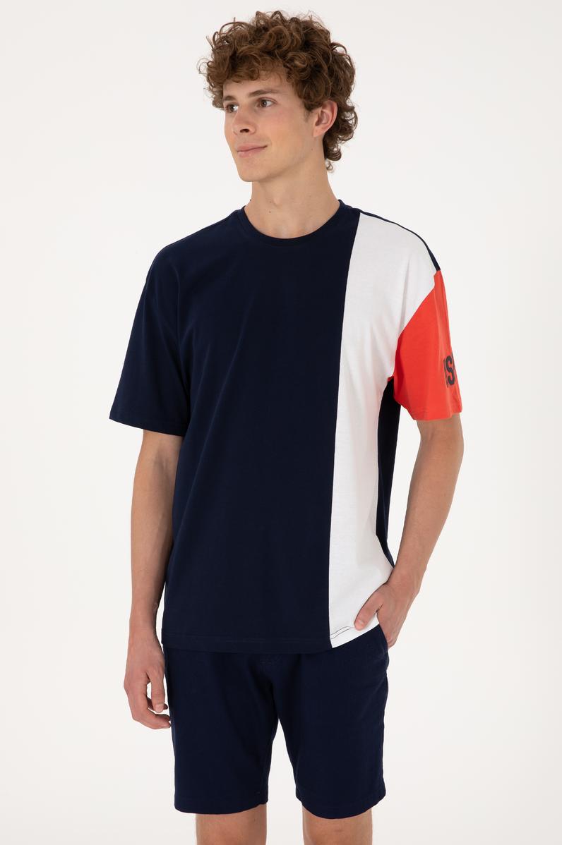 Erkek Comfort Fit Bisiklet Yaka Lacivert Tişört