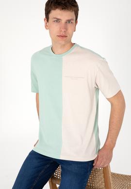 Erkek Comfort Fit Bisiklet Yaka Su Yeşili Tişört - 50306903034