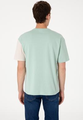 Erkek Comfort Fit Bisiklet Yaka Su Yeşili Tişört - 50306903034