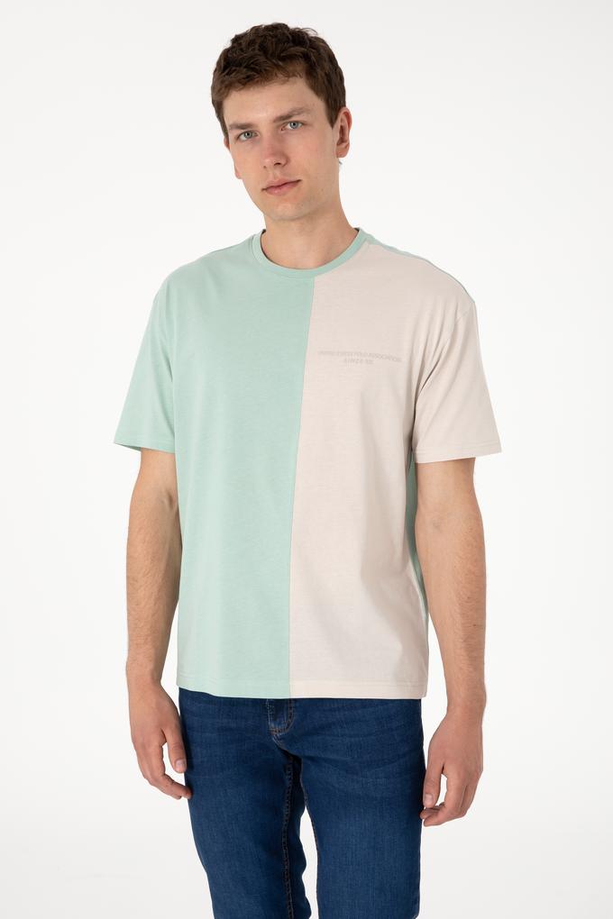 Erkek Comfort Fit Bisiklet Yaka Su Yeşili Tişört