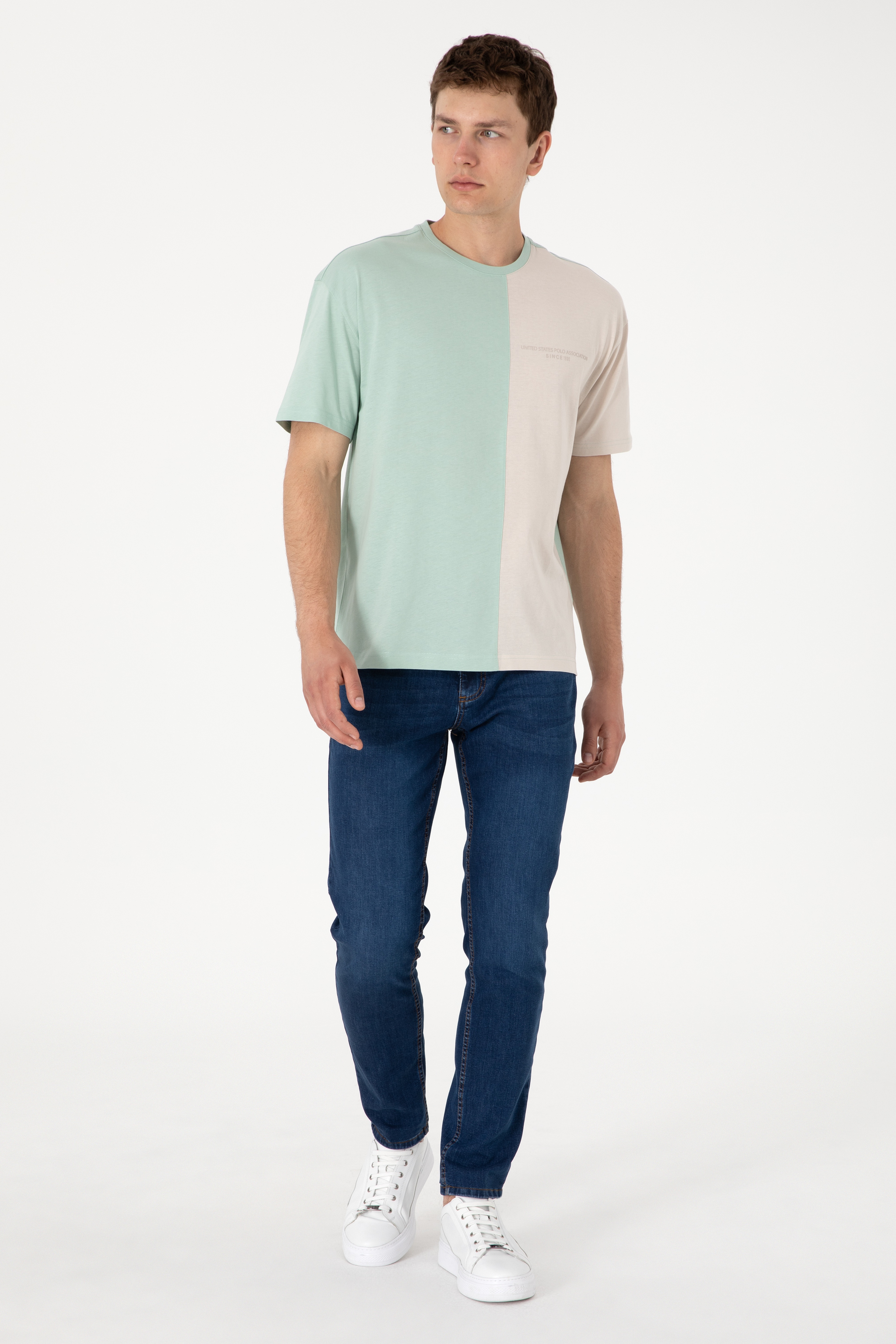 Erkek Comfort Fit Bisiklet Yaka Su Yeşili Tişört - Image 4