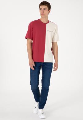 Erkek Comfort Fit Bisiklet Yaka Vişne Tişört - 50306903044