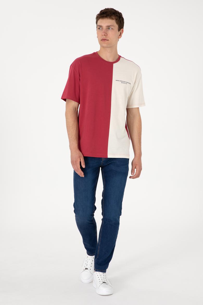 Erkek Comfort Fit Bisiklet Yaka Vişne Tişört - 50306903044