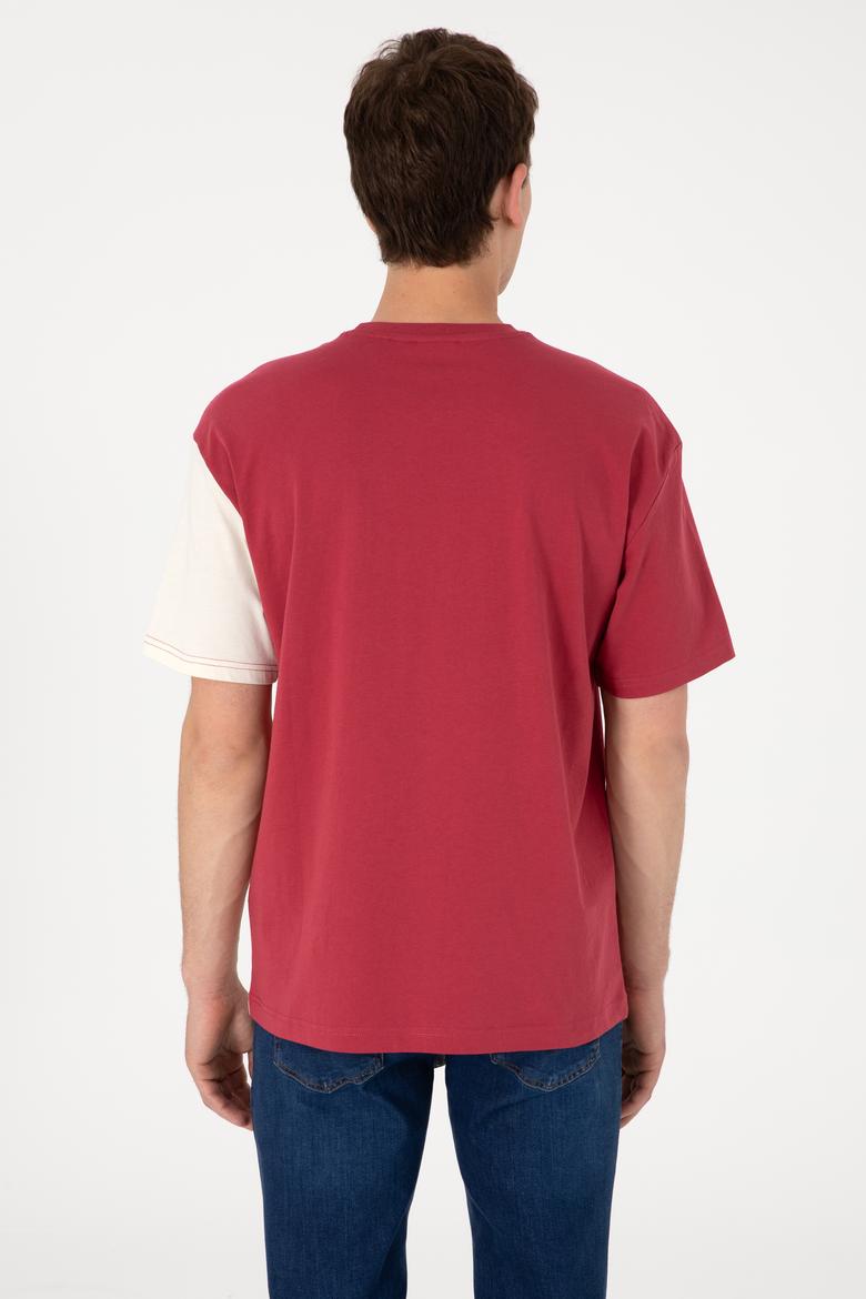 Erkek Comfort Fit Bisiklet Yaka Vişne Tişört - 50306903044