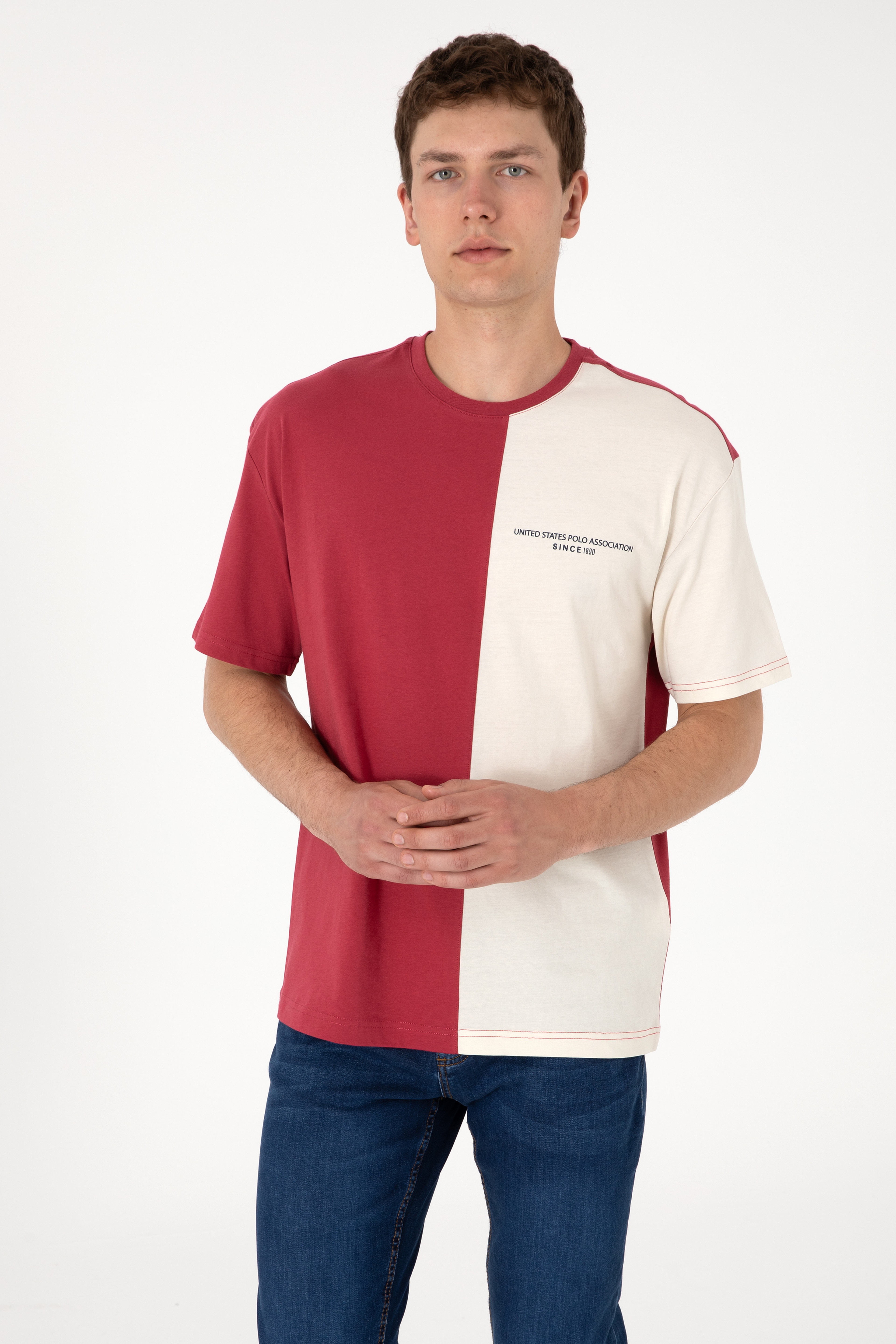 Erkek Comfort Fit Bisiklet Yaka Vişne Tişört