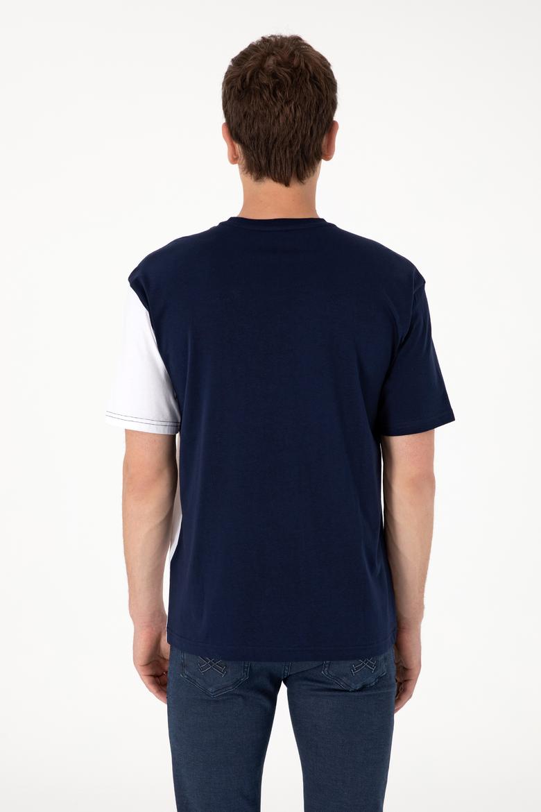 Erkek Comfort Fit Bisiklet Yaka Lacivert Tişört - 50306903001