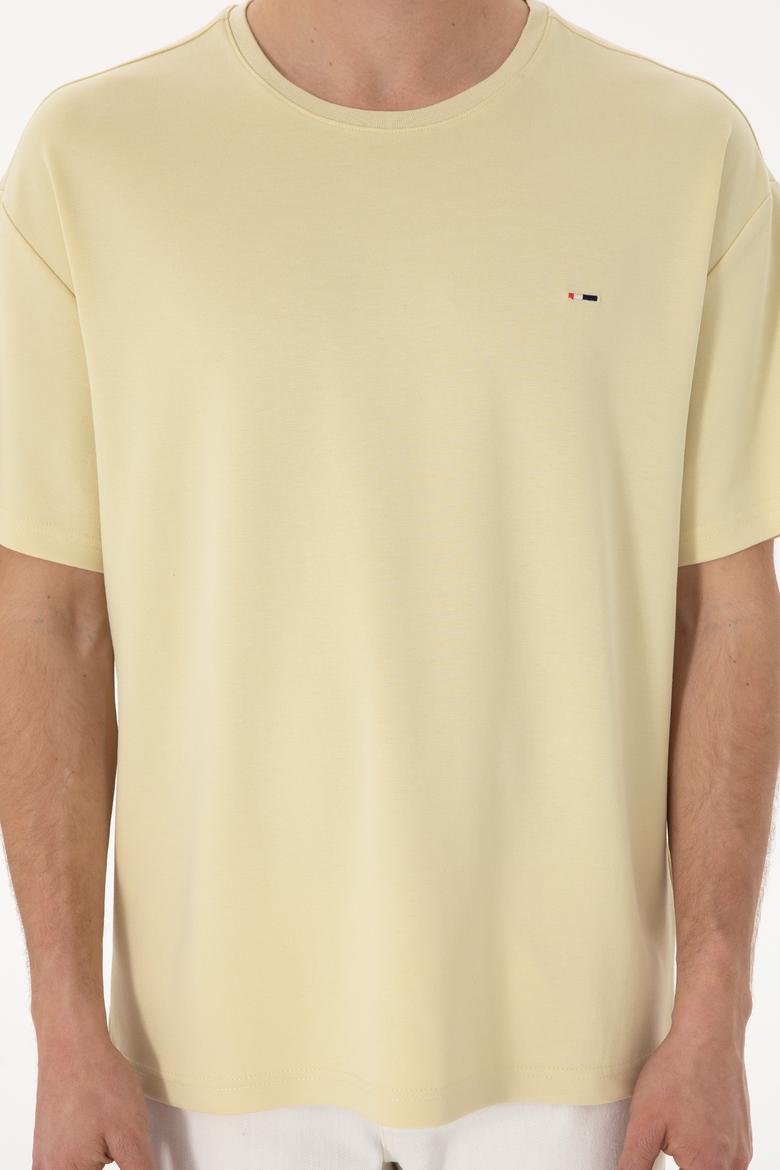 Erkek Comfort Fit Bisiklet Yaka Açık Haki Tişört Tişört - 50307322059