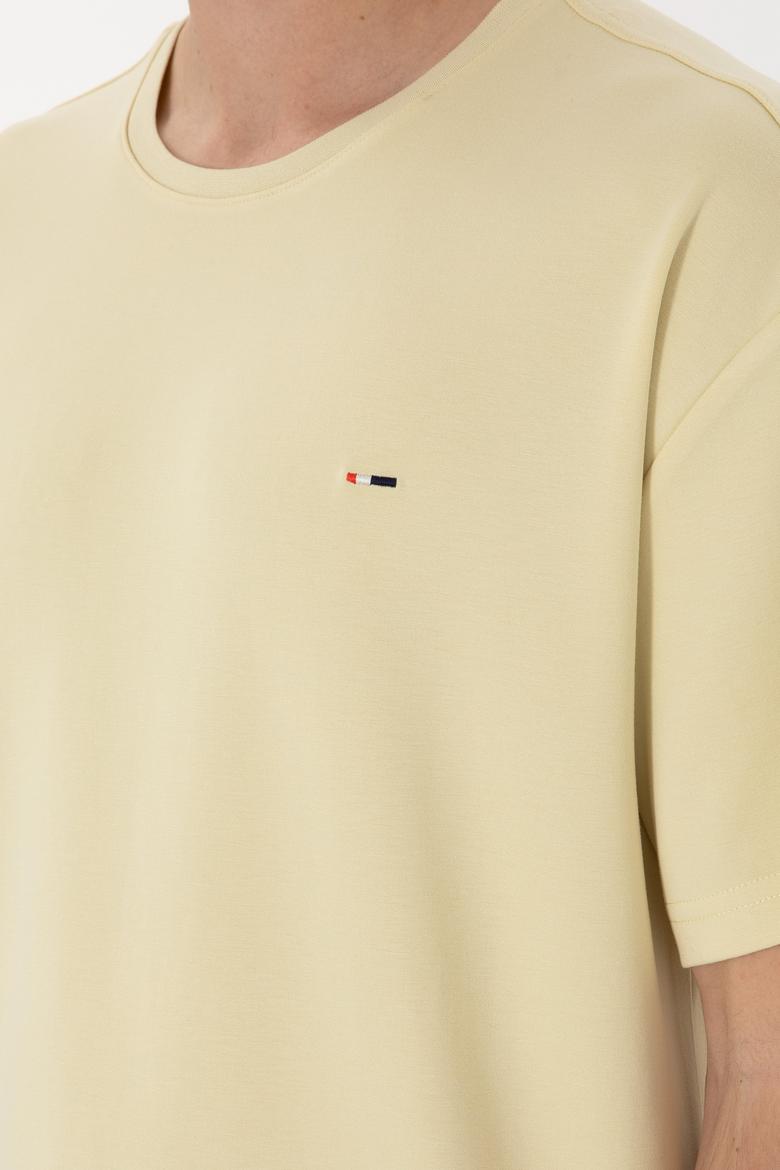 Erkek Comfort Fit Bisiklet Yaka Açık Haki Tişört Tişört - 50307322059