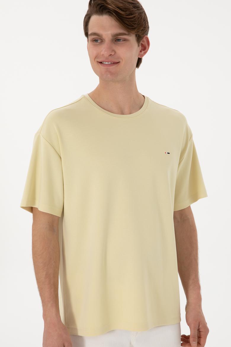 Erkek Comfort Fit Bisiklet Yaka Açık Haki Tişört Tişört - 50307322059