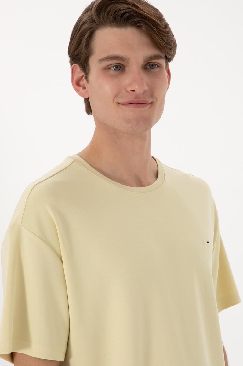 Erkek Comfort Fit Bisiklet Yaka Açık Haki Tişört Tişört