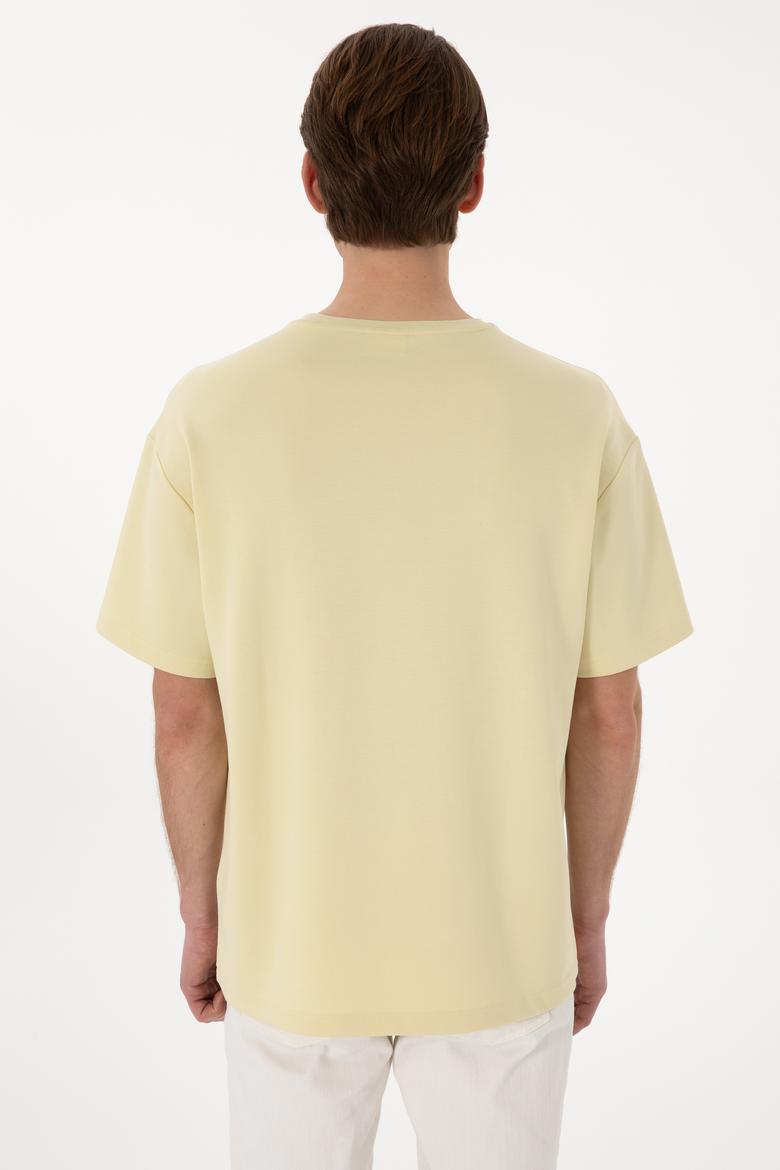 Erkek Comfort Fit Bisiklet Yaka Açık Haki Tişört Tişört - 50307322059