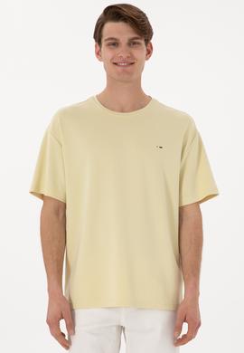 Erkek Comfort Fit Bisiklet Yaka Açık Haki Tişört Tişört - 50307322059