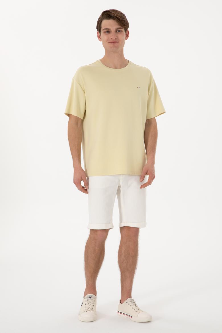 Erkek Comfort Fit Bisiklet Yaka Açık Haki Tişört Tişört - 50307322059