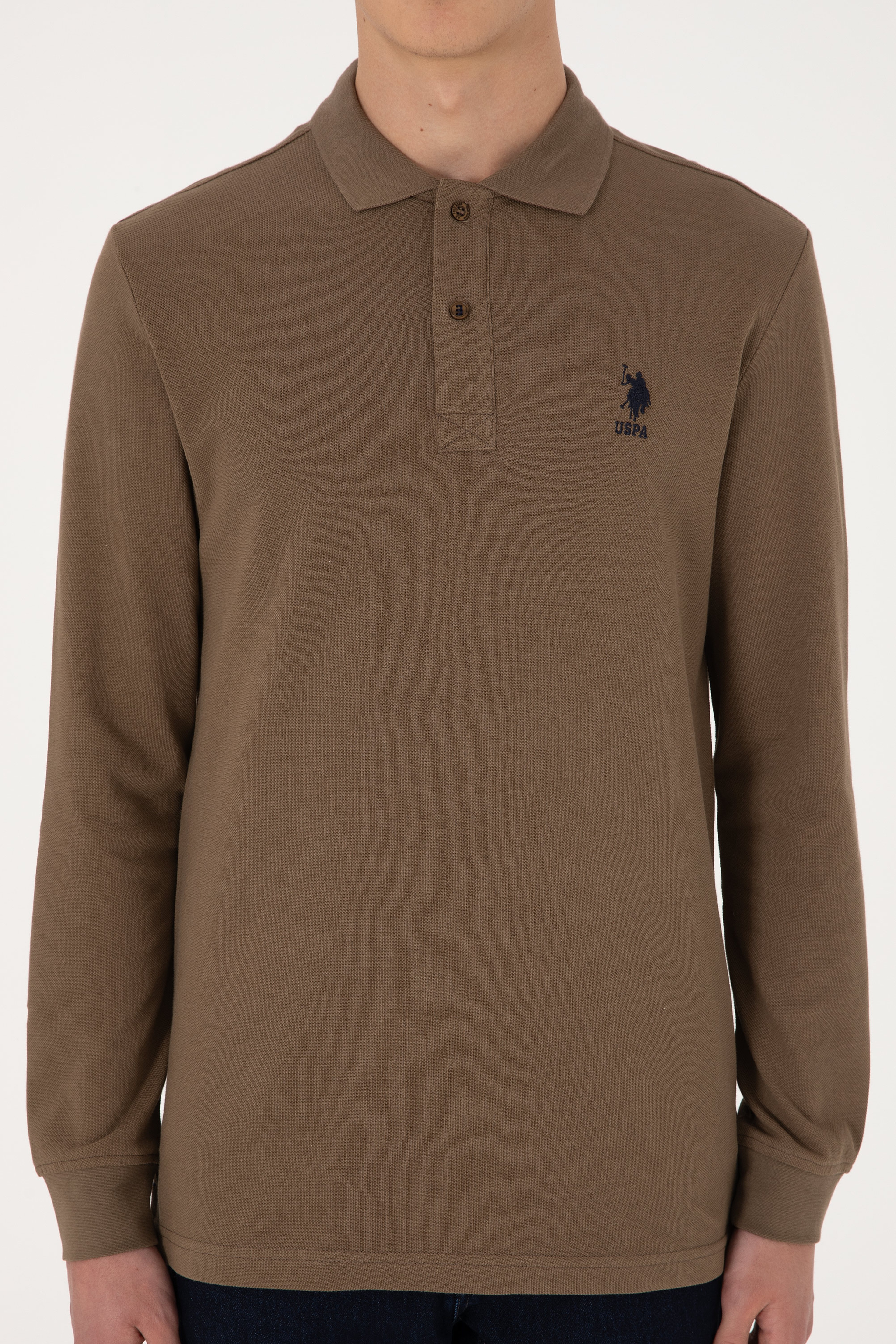 Erkek Haki Basic Sweatshirt - Image 6
