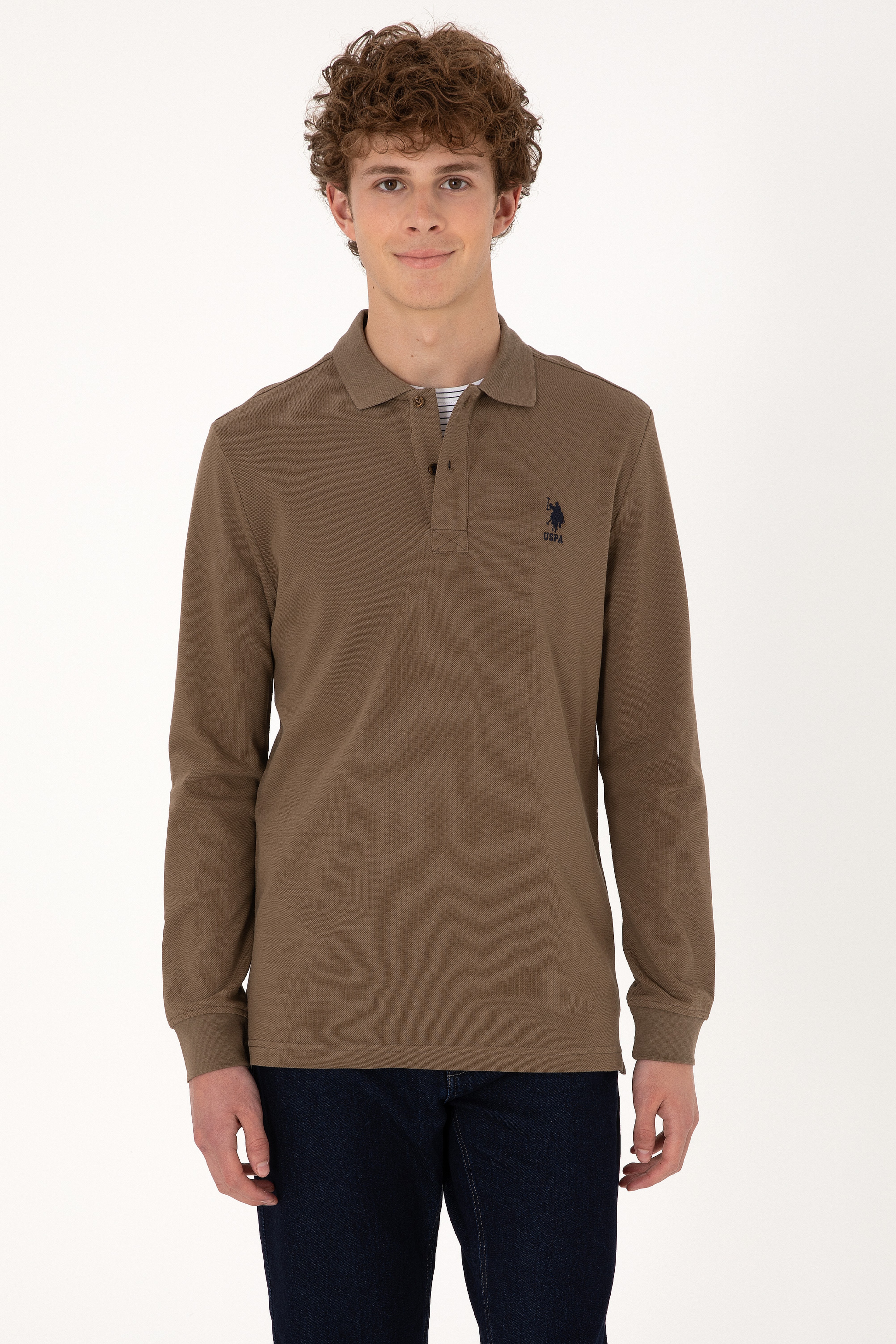 Erkek Haki Basic Sweatshirt - Image 1