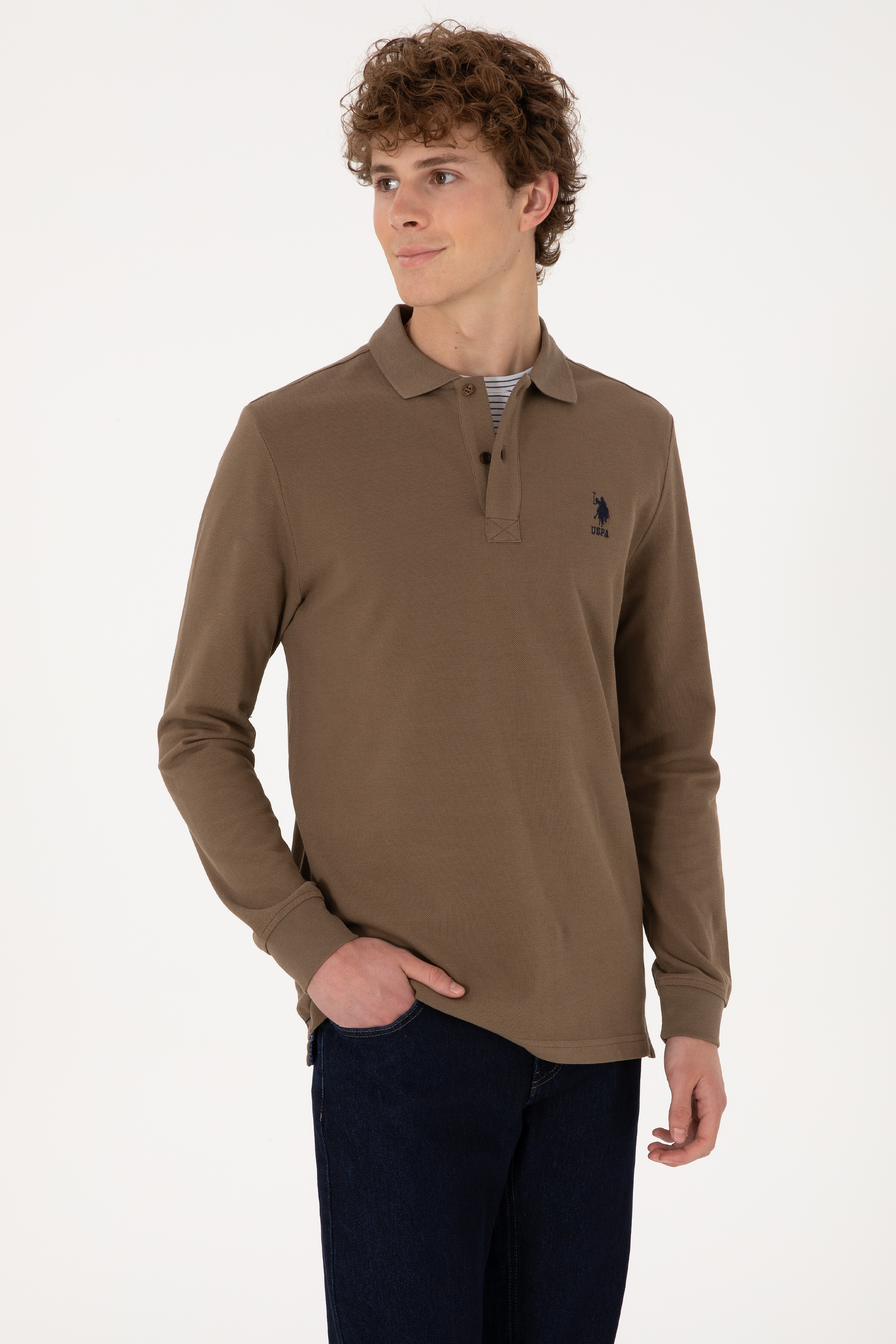 Erkek Haki Basic Sweatshirt