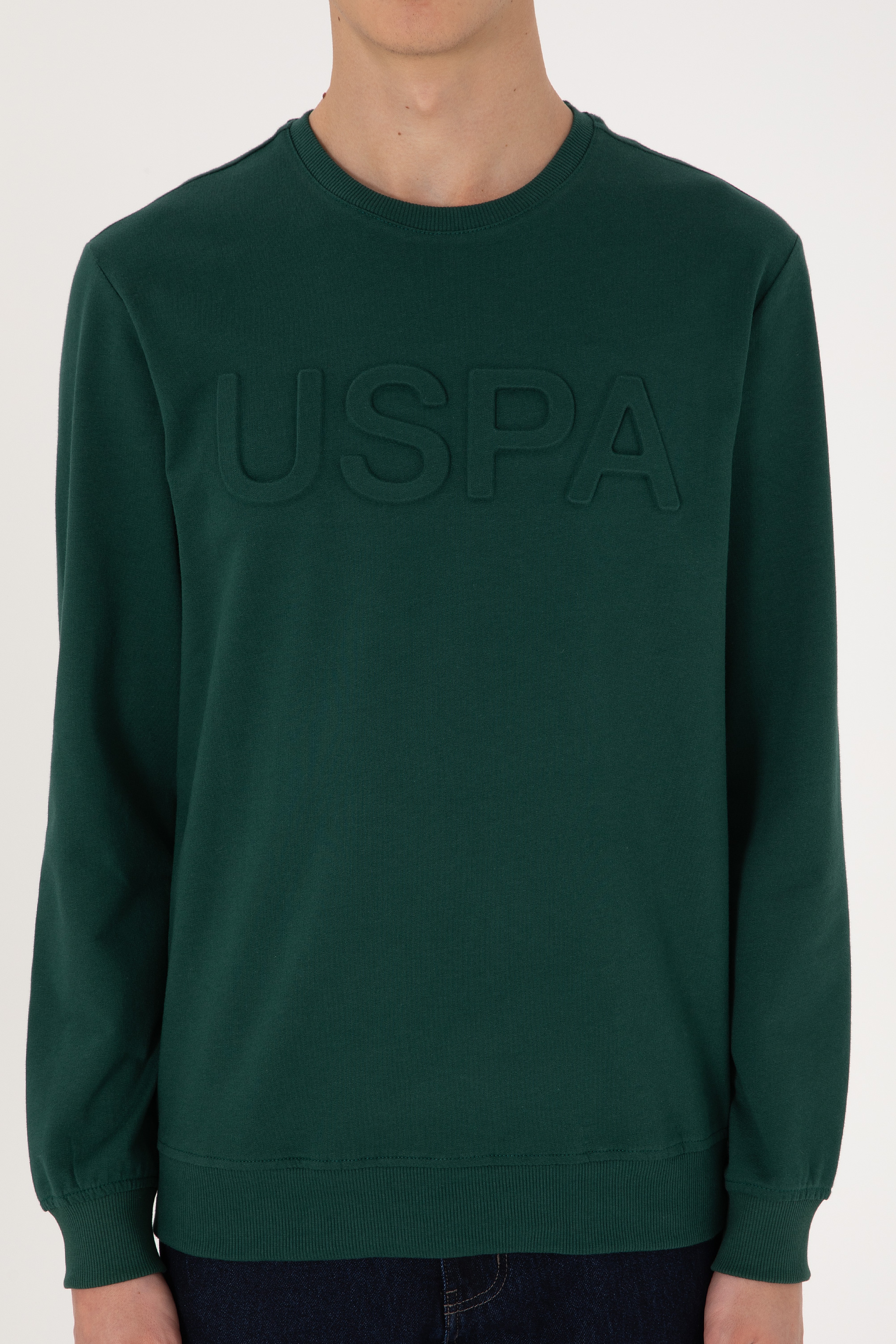 Erkek Koyu Yeşil Basic Sweatshirt - Image 6