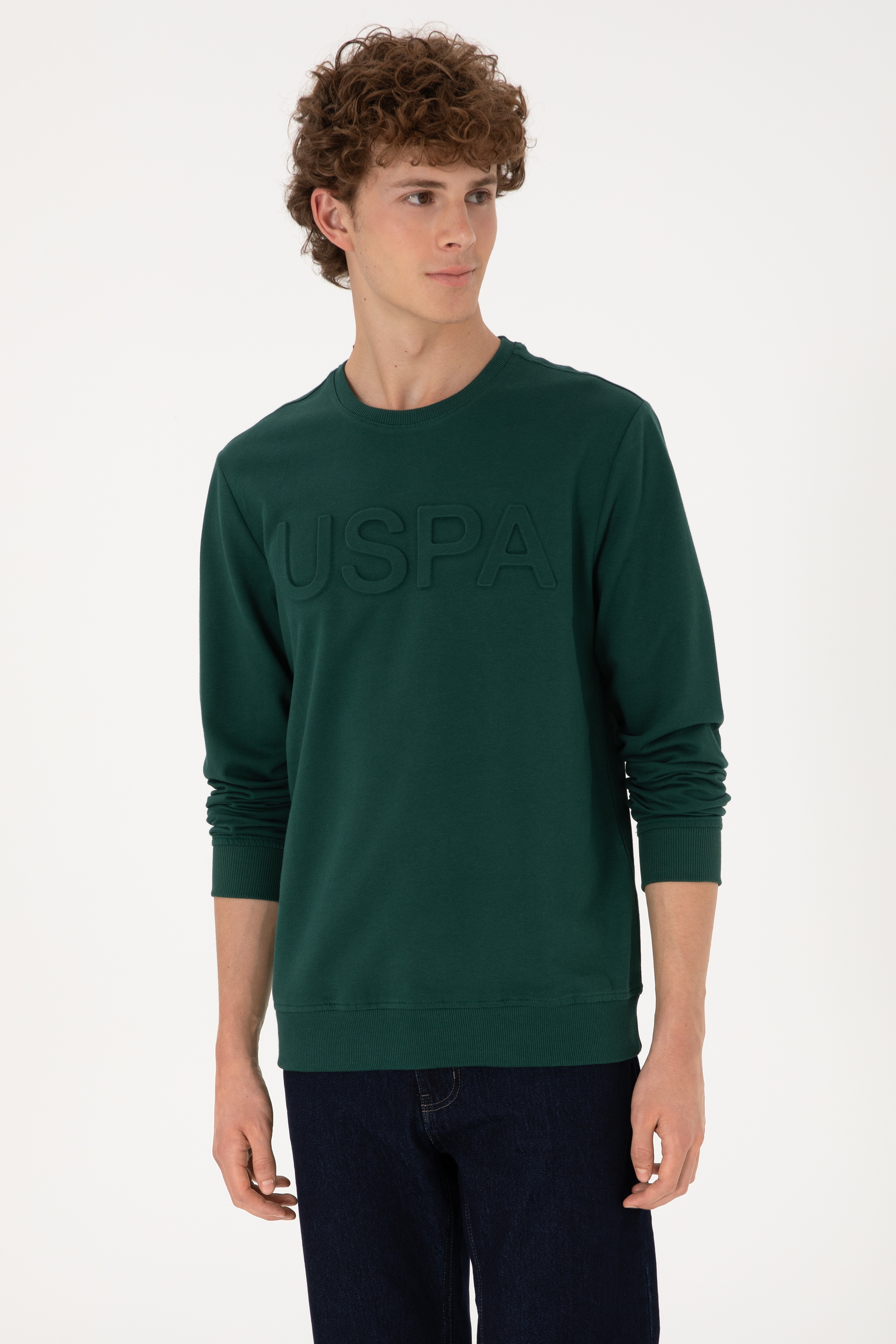 Erkek Koyu Yeşil Basic Sweatshirt