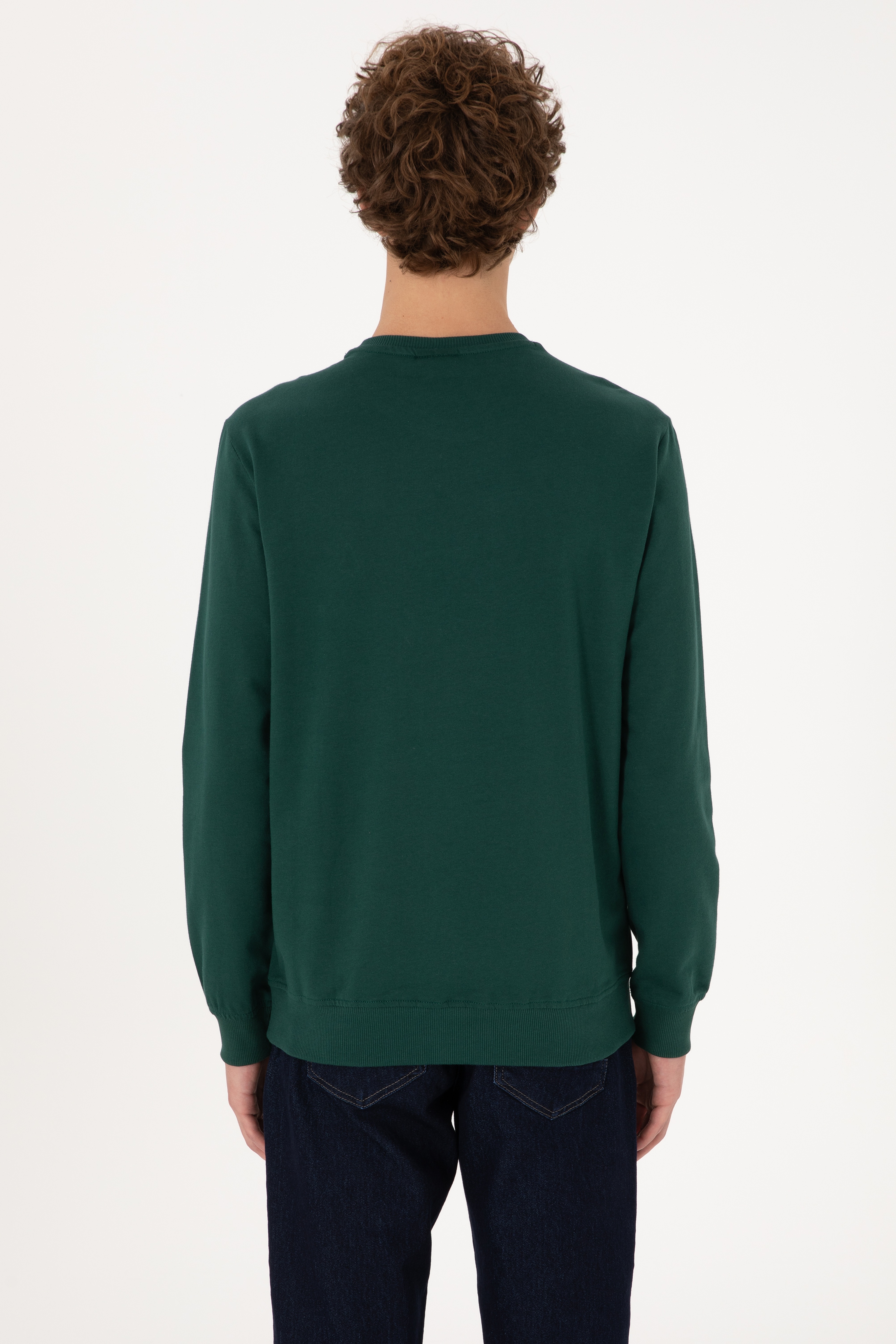 Erkek Koyu Yeşil Basic Sweatshirt