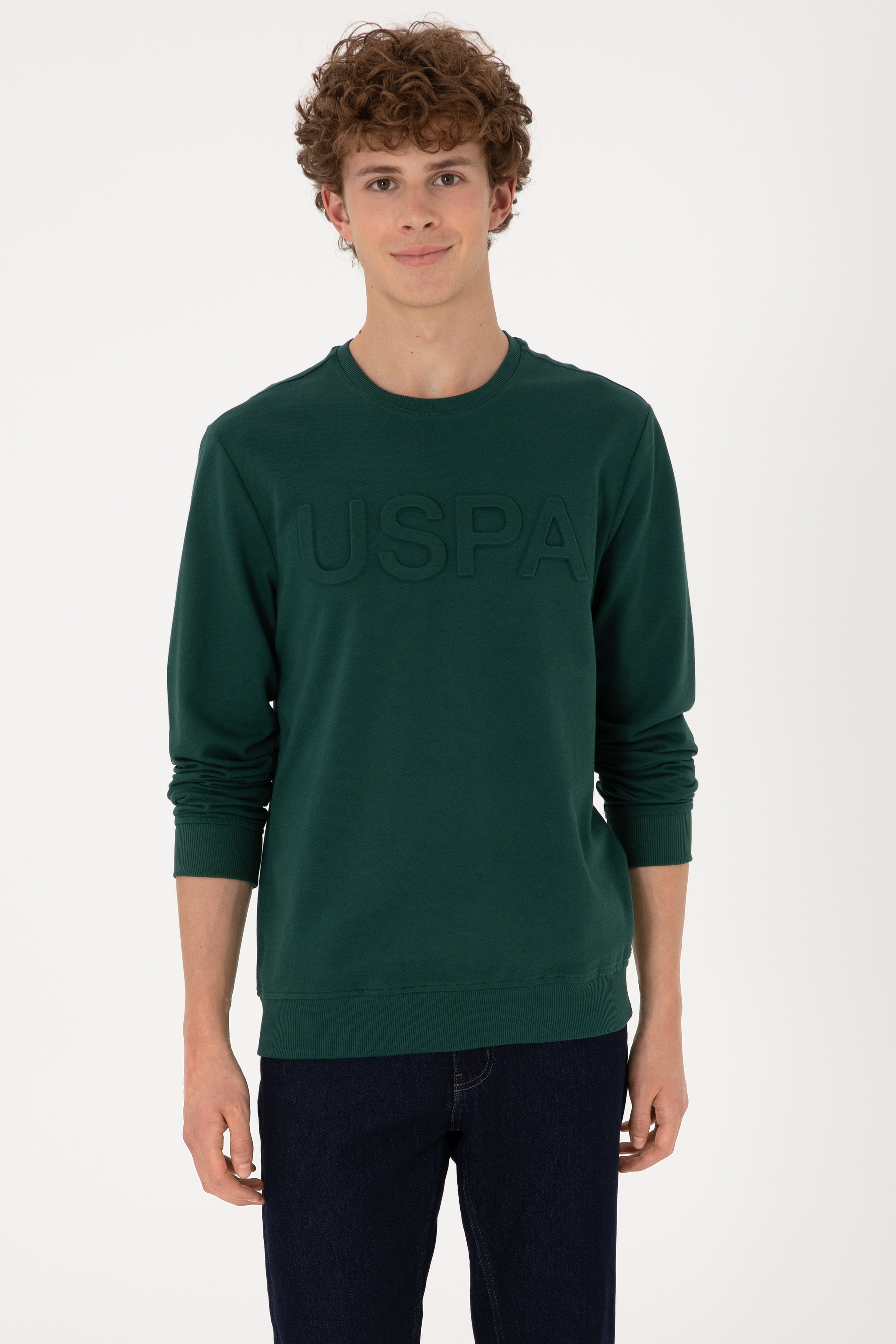 Erkek Koyu Yeşil Basic Sweatshirt - Image 1