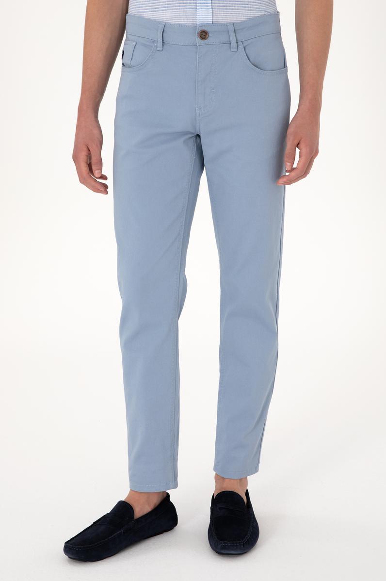 Erkek Slim Fit Mavi Kanvas Pantolon